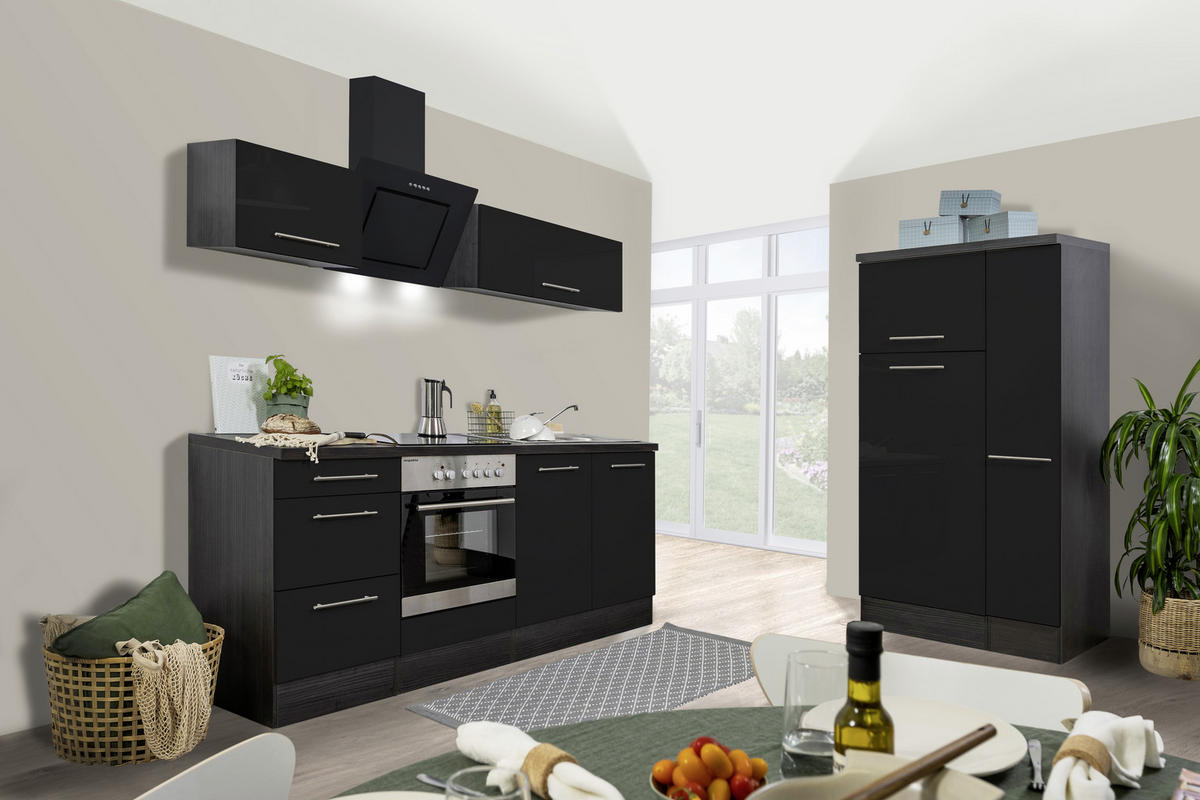 KÜCHENBLOCK 300 cm   in Schwarz, Eichefarben  - Edelstahlfarben/Eichefarben, Basics, Holzwerkstoff/Metall (300cm) - Respekta