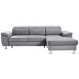 ECKSOFA inkl. Funktionen Hellgrau Webstoff  - Silberfarben/Hellgrau, Design, Textil/Metall (250/167cm) - Xora