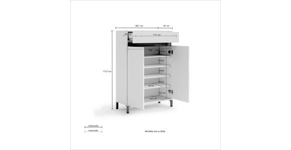 SCHUHSCHRANK 80/115/34 cm  - Anthrazit/Weiß, Design, Holzwerkstoff/Kunststoff (80/115/34cm) - Xora