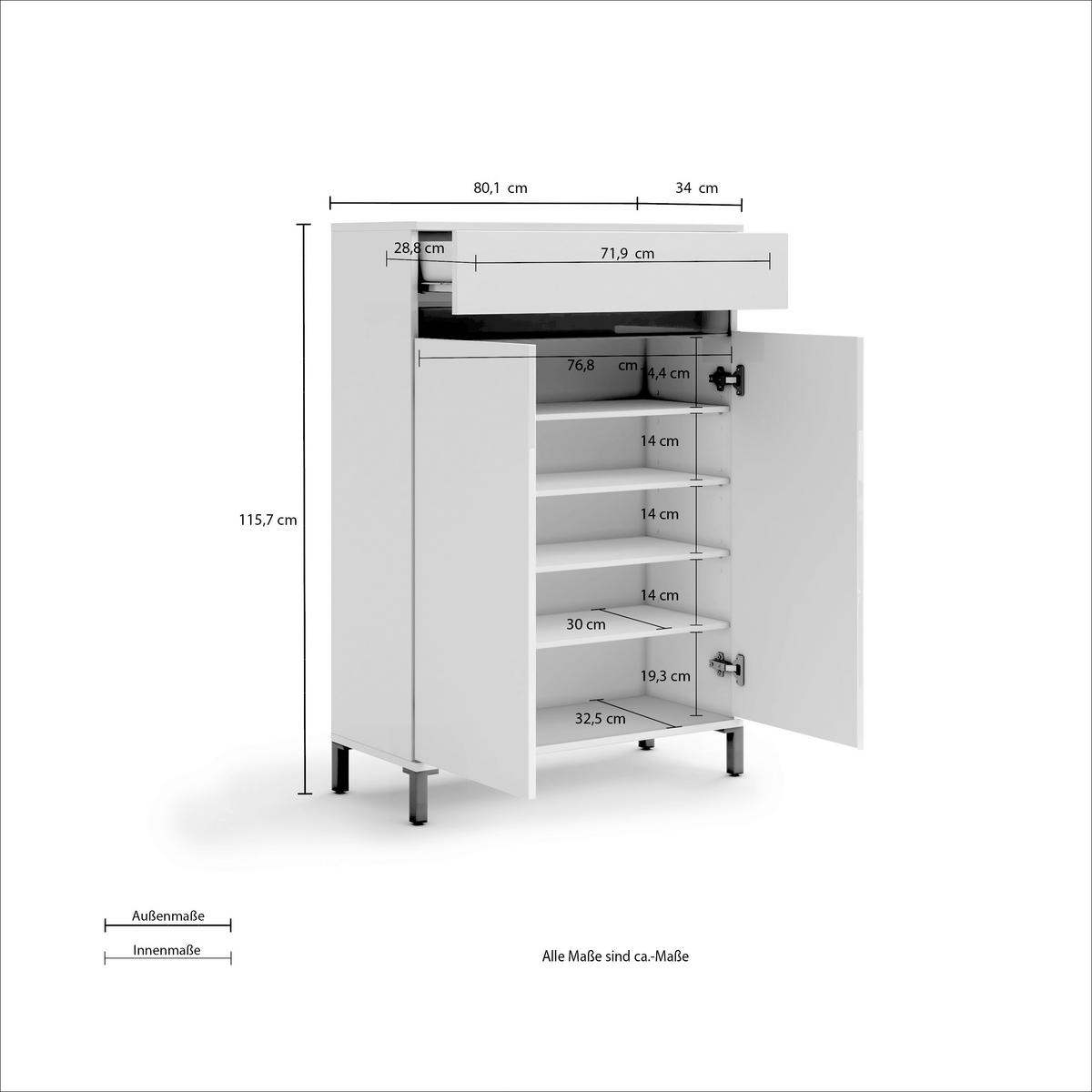 ORMAR ZA OBUĆU  bijela  drvni materijal     - bijela/antracit, Design, drvni materijal/plastika (80/115/34cm) - Xora