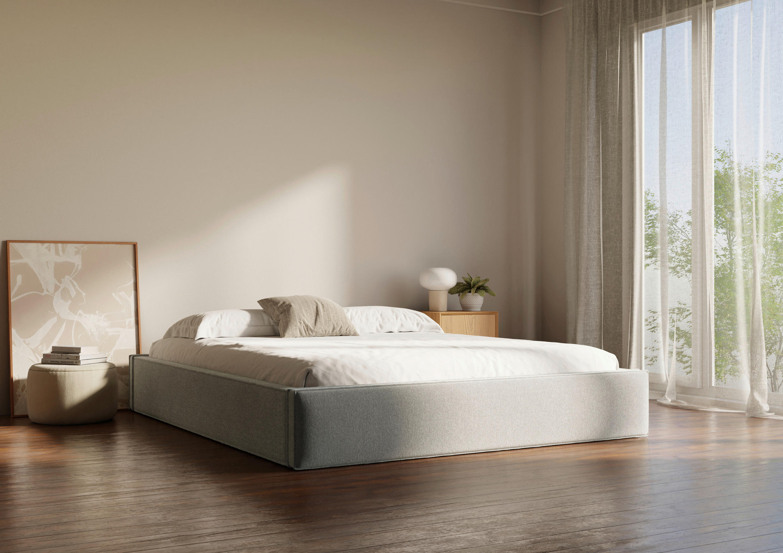 POLSTERBETT 120/200 cm,  in Hellgrau, Lattenrost, Bettkasten,  - Hellgrau/Schwarz, Design, Holz/Textil (120/200cm) - Chameo