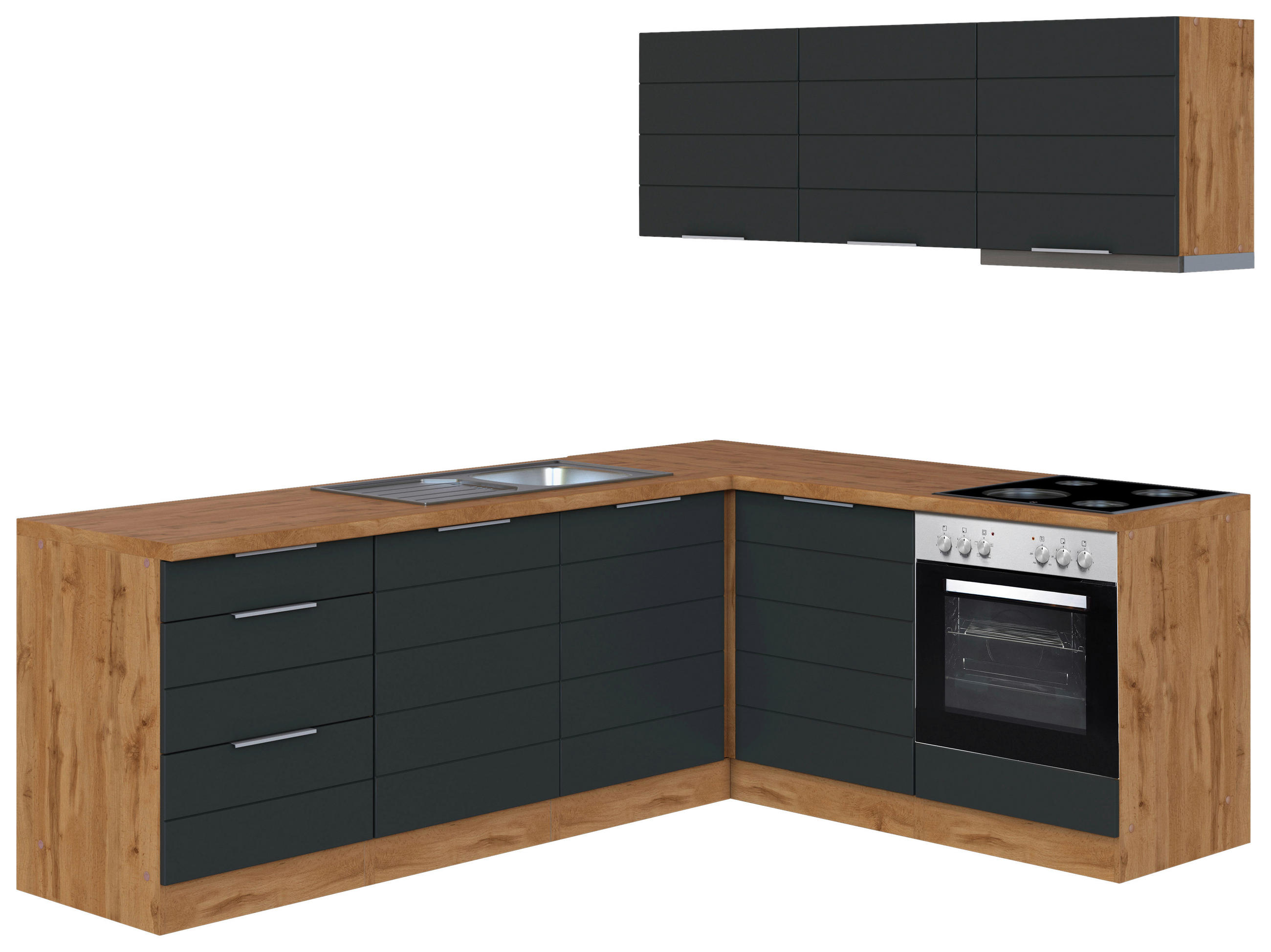 ECKKÜCHE 240/180 cm  in Grau, Eiche Wotan  - Eiche Wotan/Grau, Design, Holzwerkstoff/Metall (240/180cm) - Held