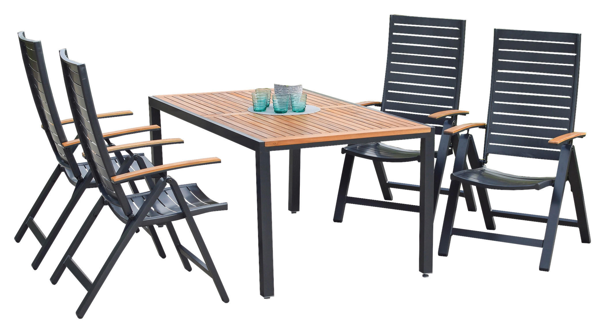 GARTENGARNITUR 5-teilig  - Graphitfarben/Naturfarben, MODERN, Holz/Metall - Gardenson