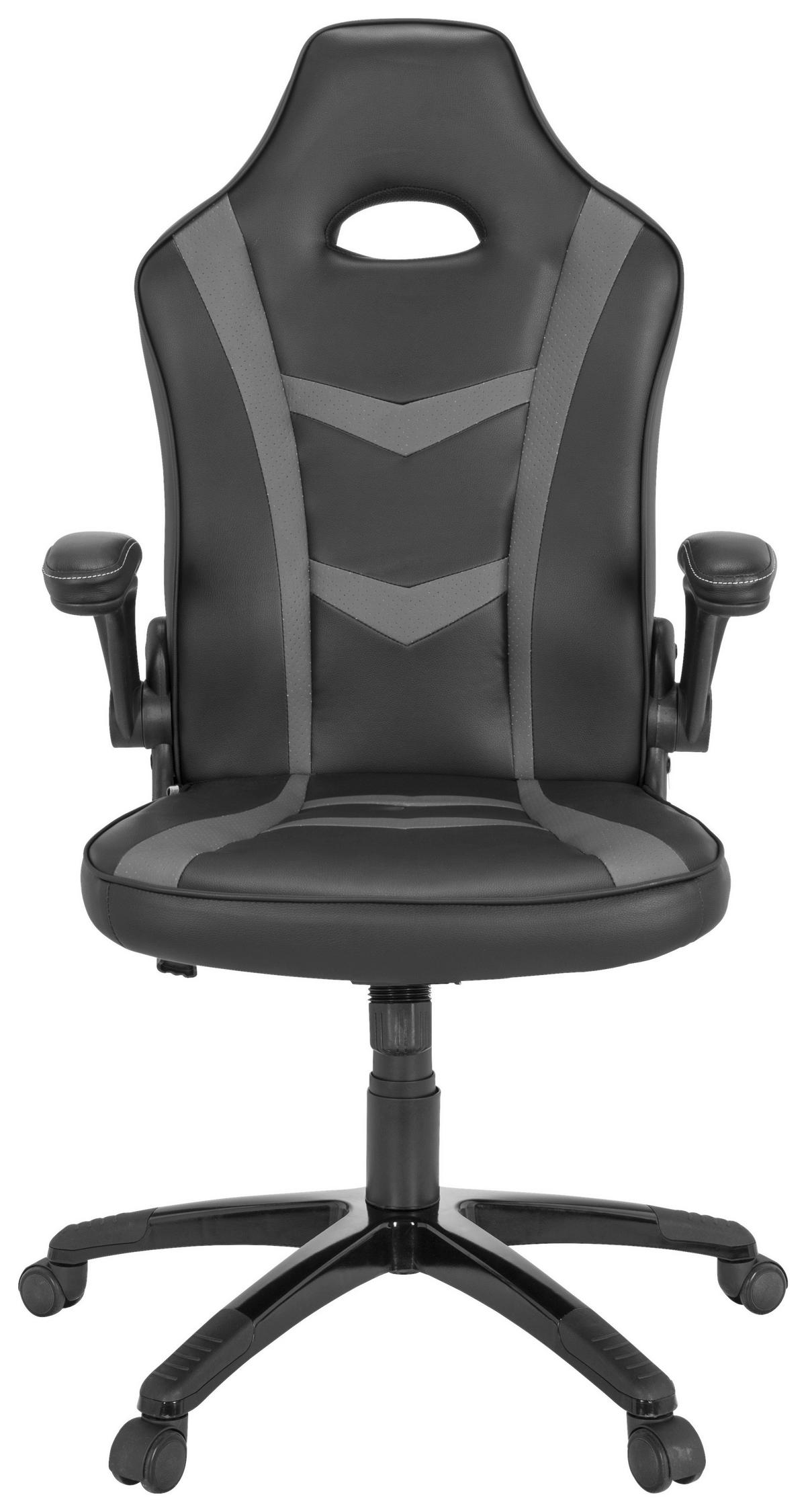 HERNÍ ŽIDLE, vzhled kůže, šedá, černá - šedá/bílá, Moderní, textil/plast (65/121/66cm) - MID.YOU