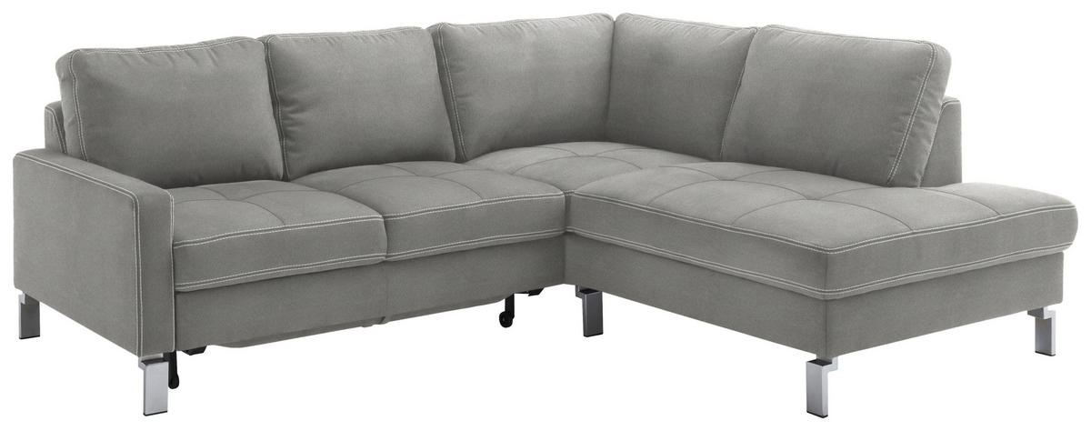 ECKSOFA in Mikrofaser Grau  - Chromfarben/Beige, Design, Textil/Metall (229/200cm) - Pure Home Lifestyle