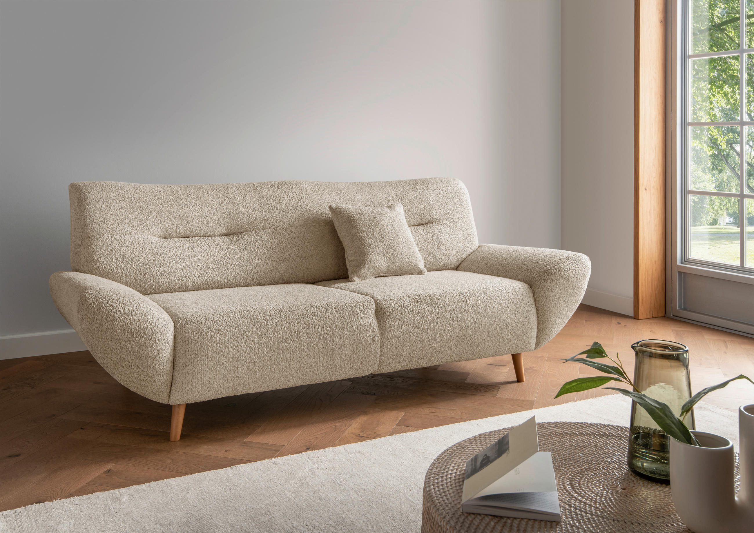 2-SITZER-SOFA Bouclé Beige  - Wildeiche/Beige, KONVENTIONELL, Holz/Textil (173/81/90cm) - MID.YOU