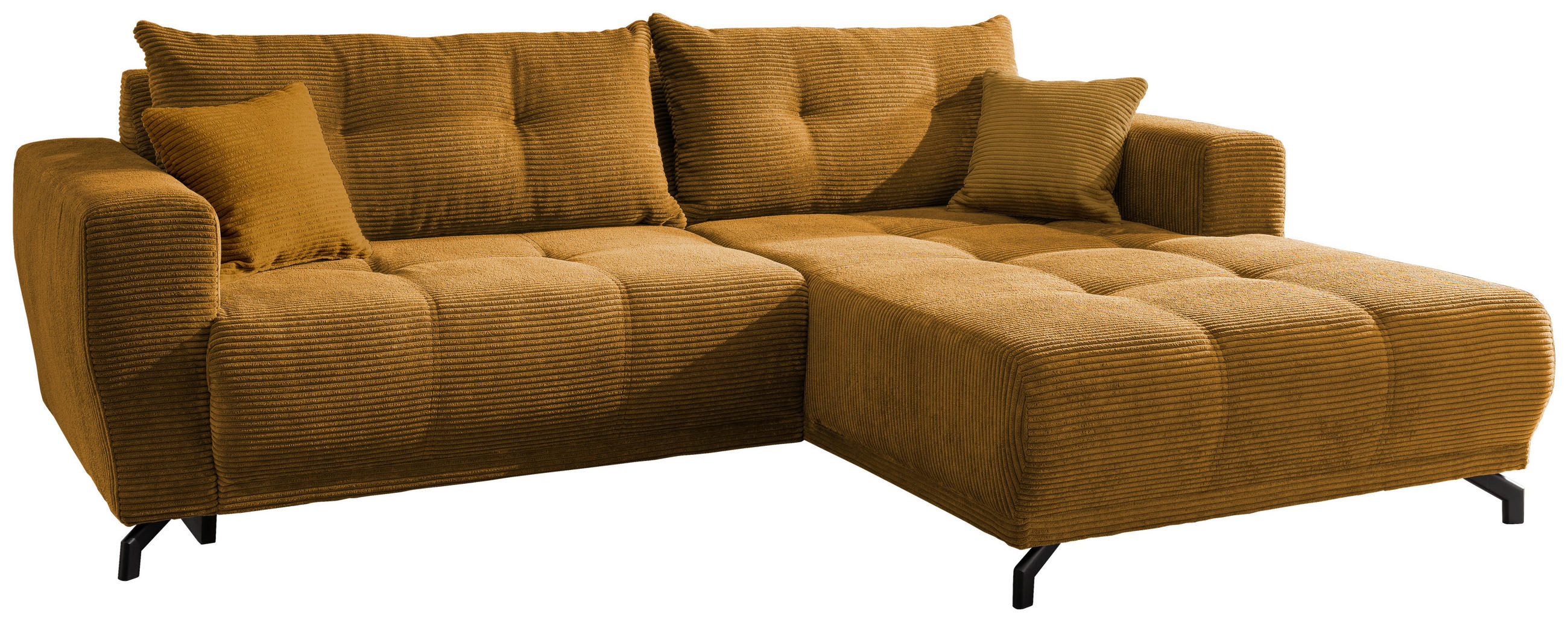 ECKSOFA in Cord Goldfarben  - Goldfarben/Schwarz, Modern, Holz/Textil (246/177cm) - MID.YOU