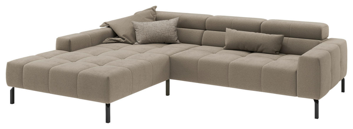 ECKSOFA Sandfarben Feincord Rücken echt, Kopfteilverstellung, Sitztiefenverstellung  - Sandfarben/Schwarz, KONVENTIONELL, Textil/Metall (226/293cm) - Hom`in