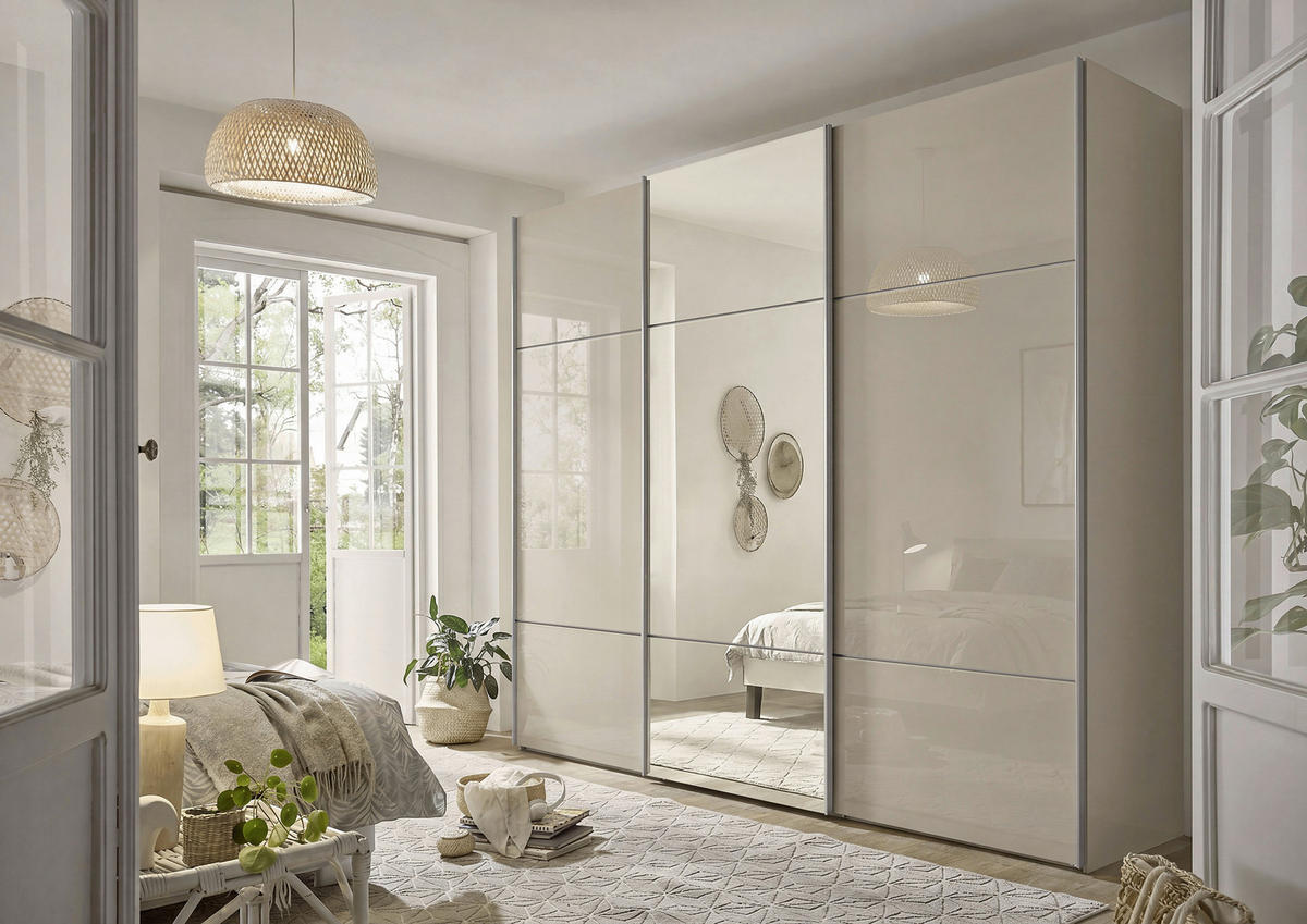 SCHWEBETÜRENSCHRANK 249/222/68 cm 3 Tür(en)-türig Sandfarben  - Sandfarben/Alufarben, Design, Glas/Holzwerkstoff (249/222/68cm) - Moderano