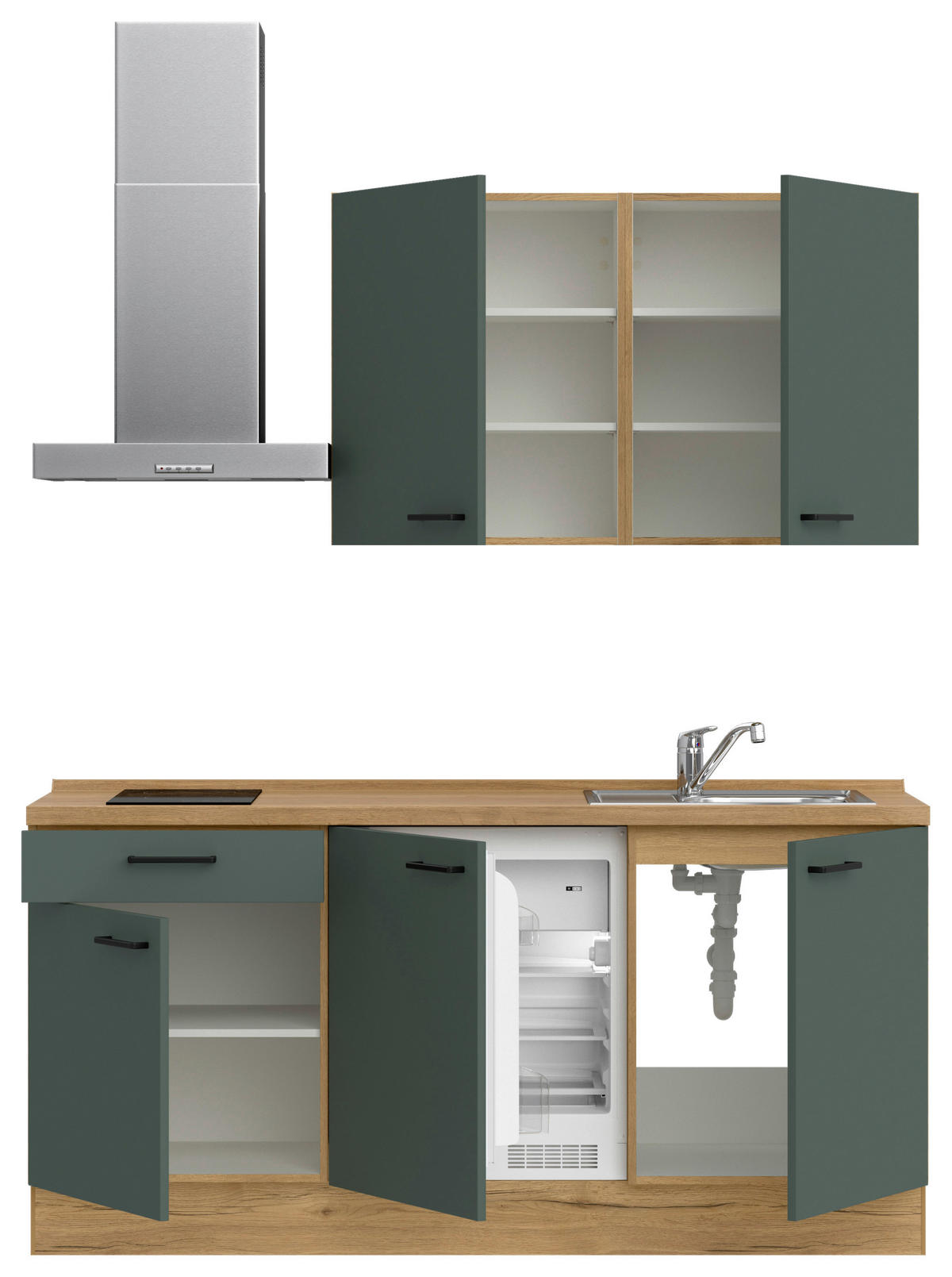 KÜCHENBLOCK Easytouch 180 cm  in Eichefarben, Dunkelgrün  - Dunkelgrün/Eichefarben, MODERN, Holzwerkstoff/Metall (180cm) - Nobilia