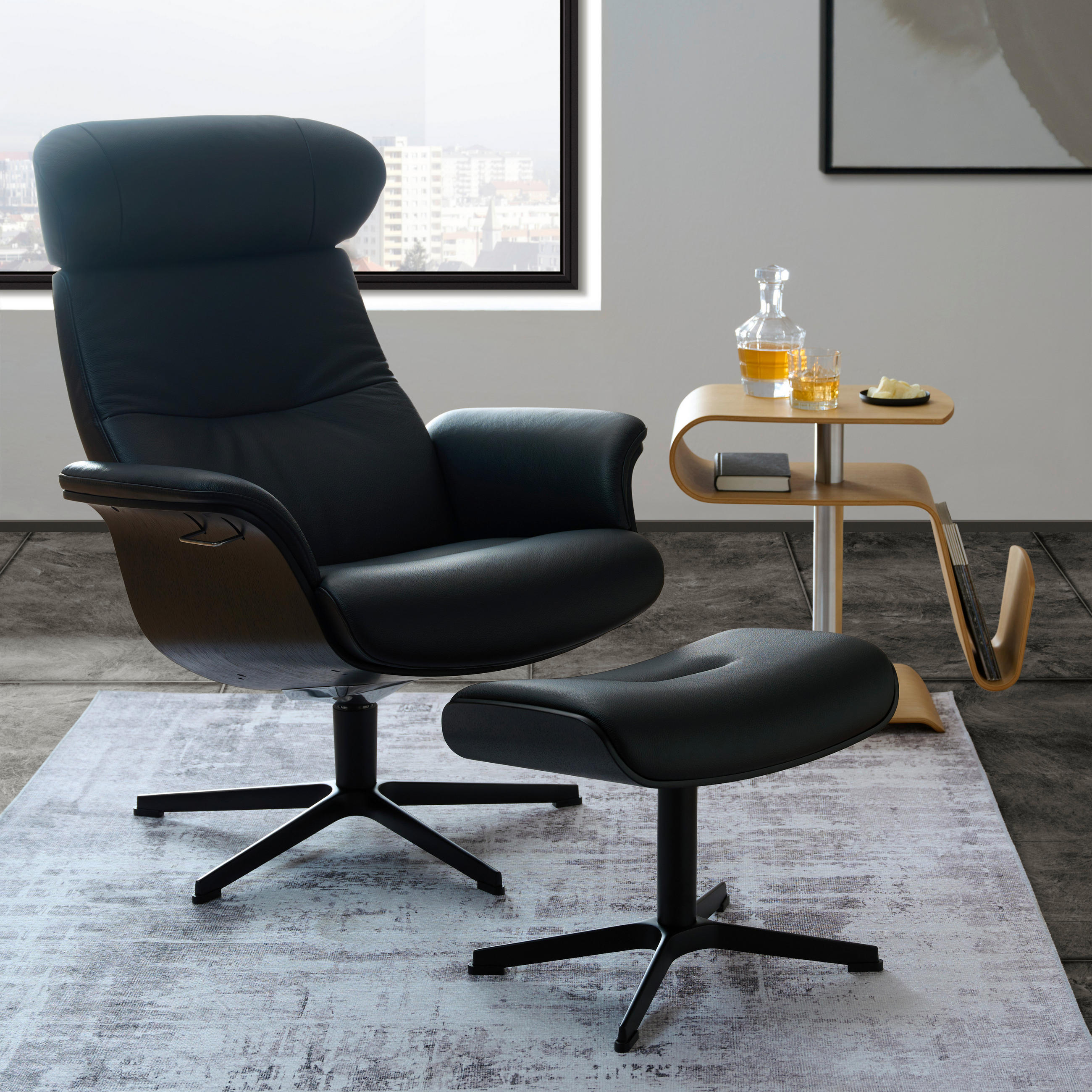 RELAXSESSEL in Leder Schwarz  - Schwarz, Natur, Leder/Metall (81/110/80cm) - Conform
