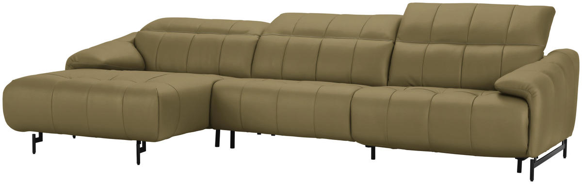 ECKSOFA in Echtleder Beige  - Beige/Schwarz, Design, Leder/Metall (165/313cm) - Emilio Belluti