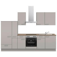 KÜCHENLEERBLOCK 300 cm   in Grau, Eiche dunkel  - Eiche dunkel/Edelstahlfarben, MODERN, Holzwerkstoff/Metall (300cm) - Nobilia