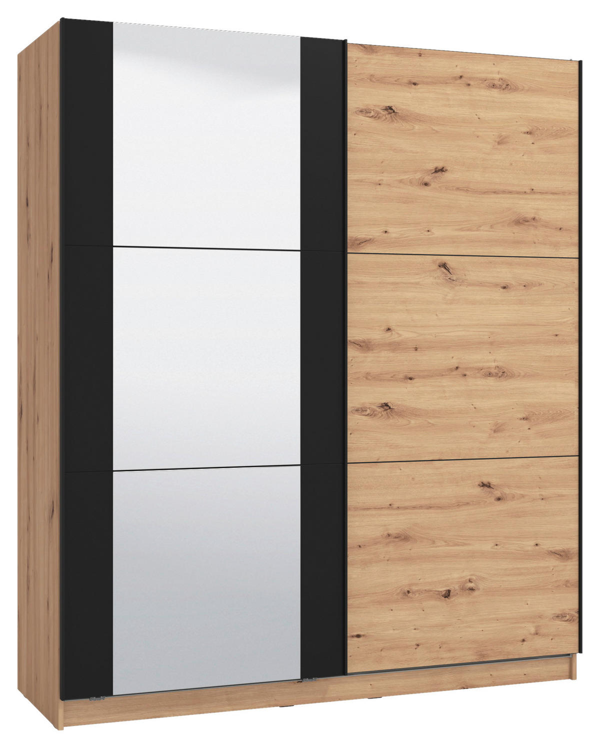 SCHWEBETÜRENSCHRANK 2-türig Schwarz, Eichefarben  - Eichefarben/Schwarz, Basics, Glas/Holzwerkstoff (179/210/62,5cm) - Xora