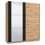 SCHWEBETÜRENSCHRANK 2-türig Schwarz, Eichefarben  - Eichefarben/Schwarz, Basics, Glas/Holzwerkstoff (179/210/62,5cm) - Xora