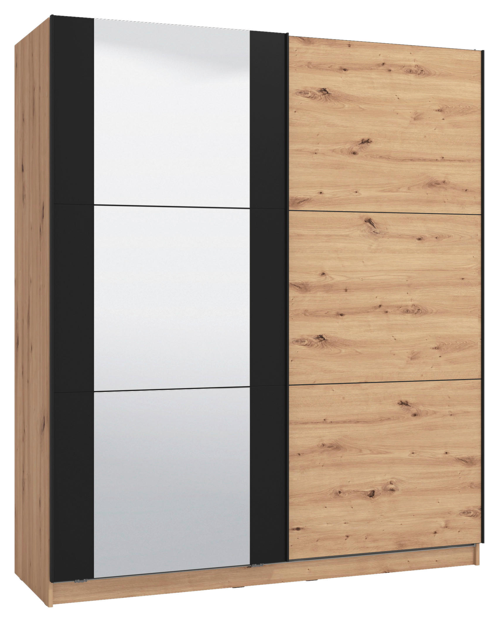 Xora SCHWEBETÜRENSCHRANK Schwarz, Eiche 179cm × 63cm × 210cm