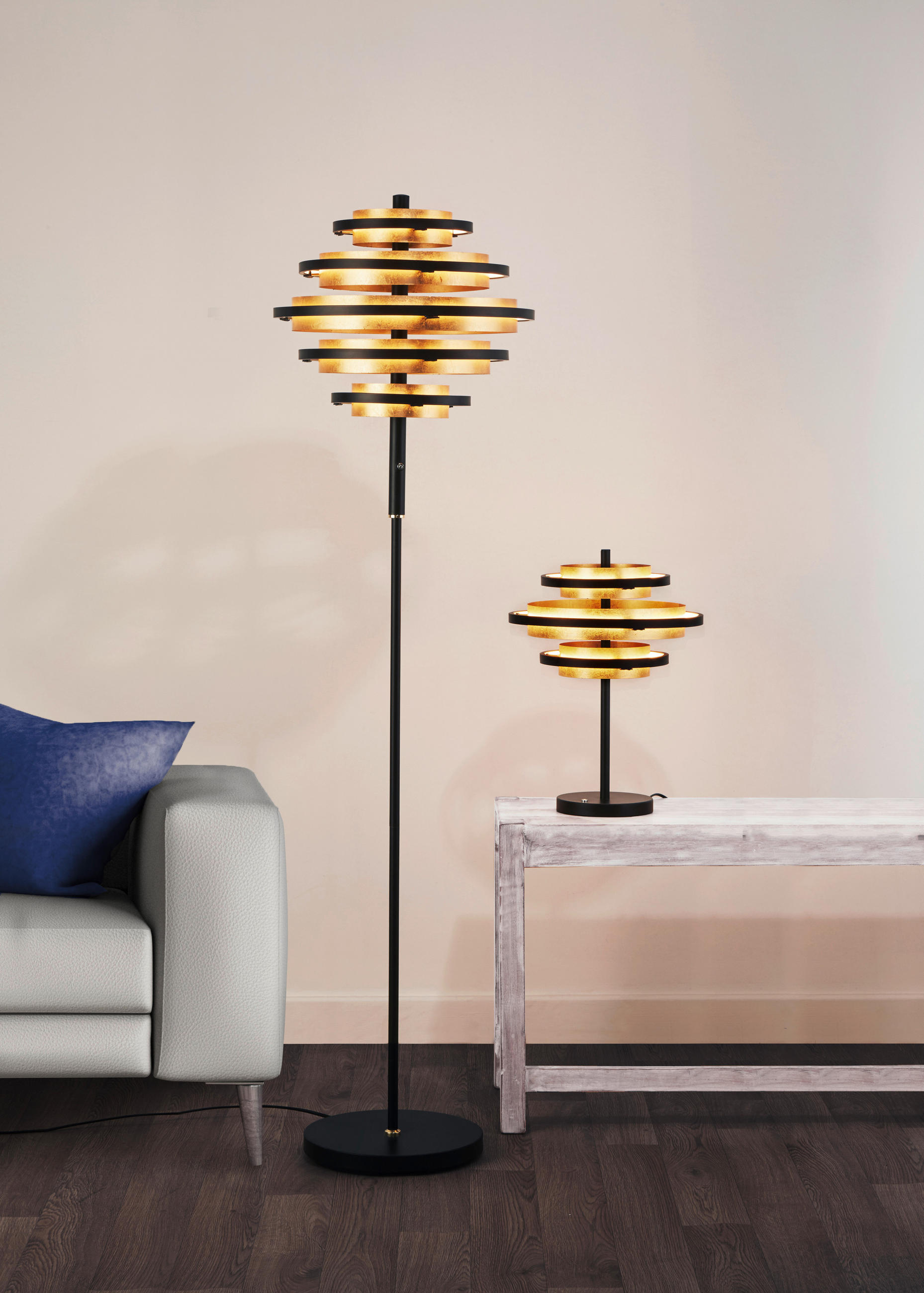 LED-STEHLEUCHTE 40/148 cm    - Messingfarben/Goldfarben, Design, Metall (40/148cm) - Searchlight