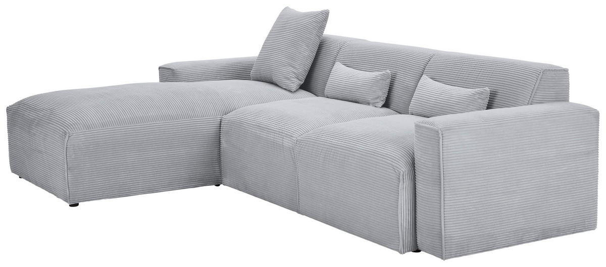 ECKSOFA in Cord Grau  - Schwarz/Grau, Design, Kunststoff/Textil (196/303cm) - Livetastic