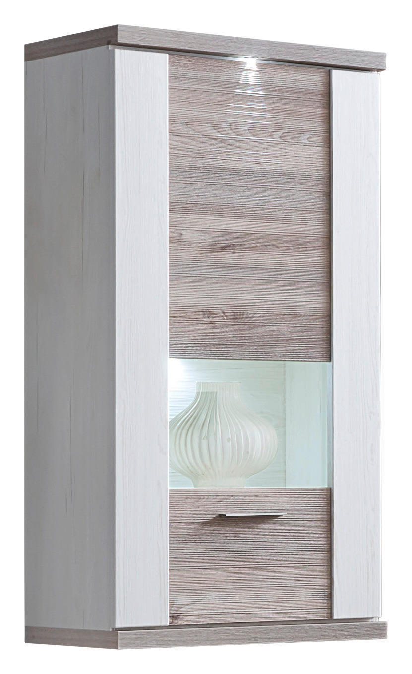 HÄNGEVITRINE Weiß, Eichefarben Oberplattenbeleuchtung  - Eichefarben/Alufarben, Design, Glas/Holzwerkstoff (65/131/42cm) - Xora