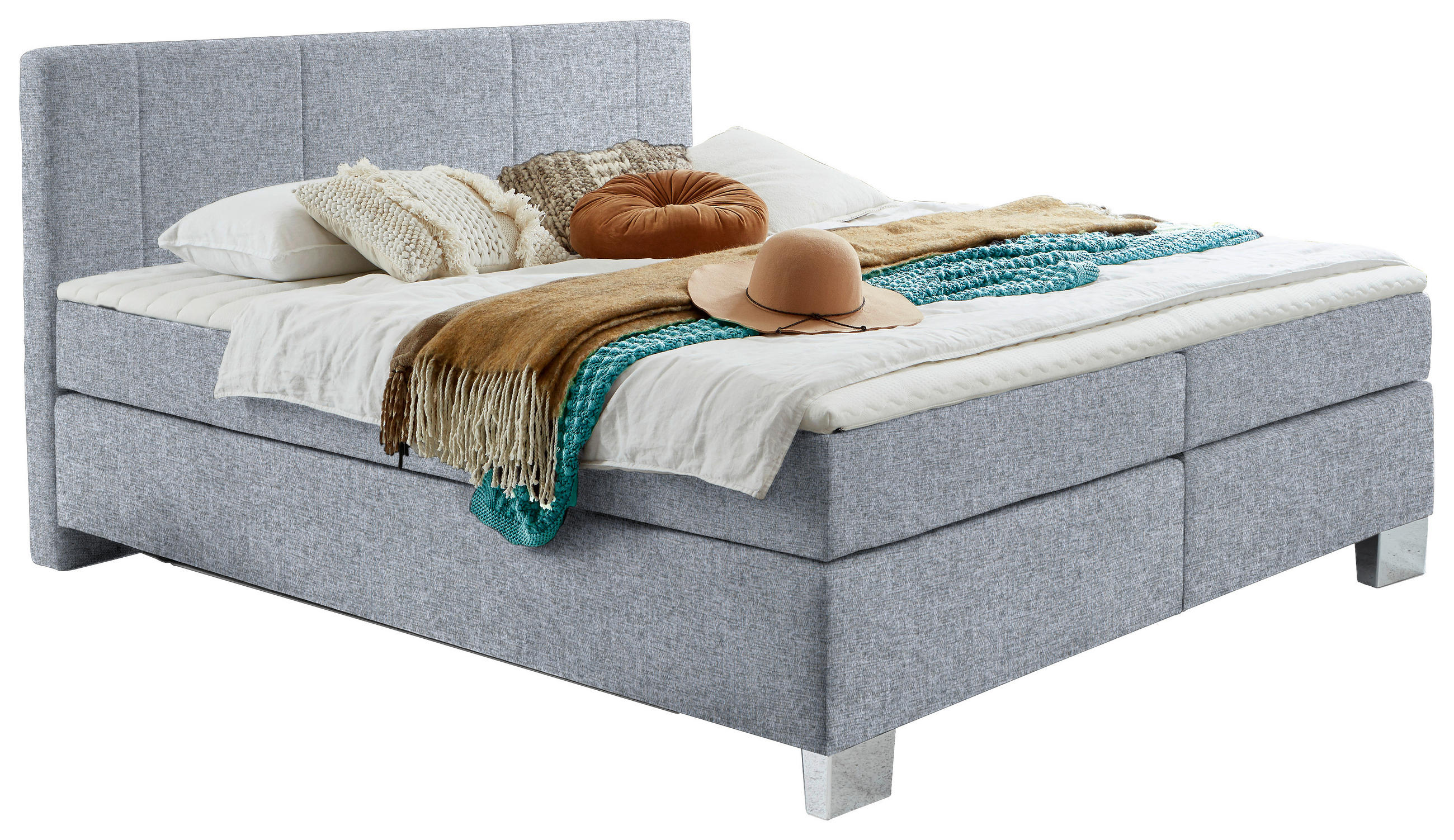 BOXSPRINGBETT 200/200 cm  in Grau  - Chromfarben/Grau, Konventionell, Kunststoff/Textil (200/200cm) - Hom`in