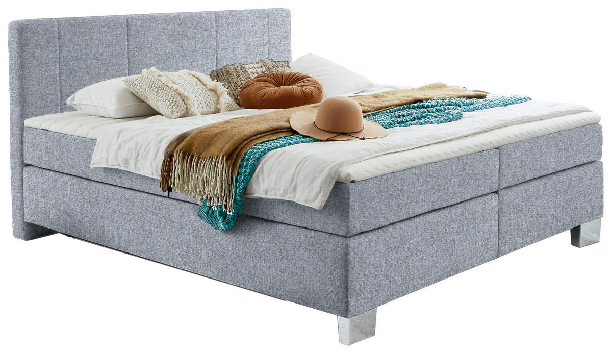 BOXSPRINGBETT 160/200 cm  in Grau  - Chromfarben/Grau, Konventionell, Kunststoff/Textil (160/200cm) - Hom`in