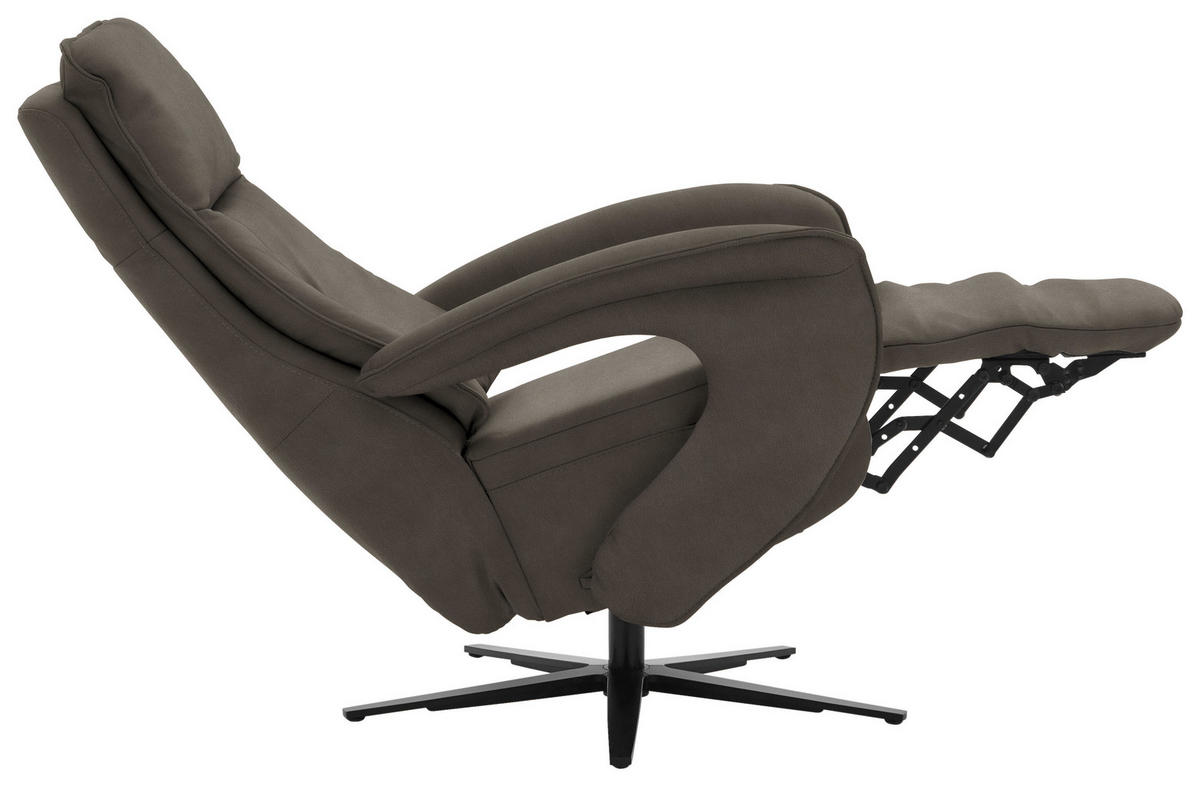RELAXSESSEL in Leder Graubraun  - Graubraun/Schwarz, Design, Leder/Metall (77/110/87cm) - Valdera