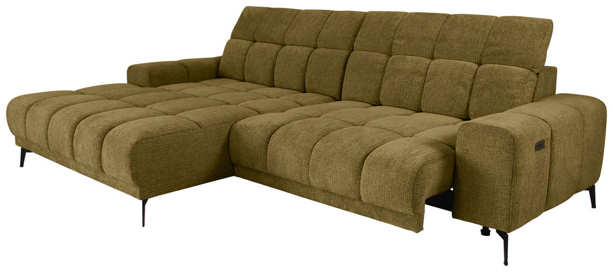ECKSOFA inkl.Funktionen Olivgrün Chenille  - Schwarz/Olivgrün, MODERN, Textil/Metall (195/300cm) - Xora