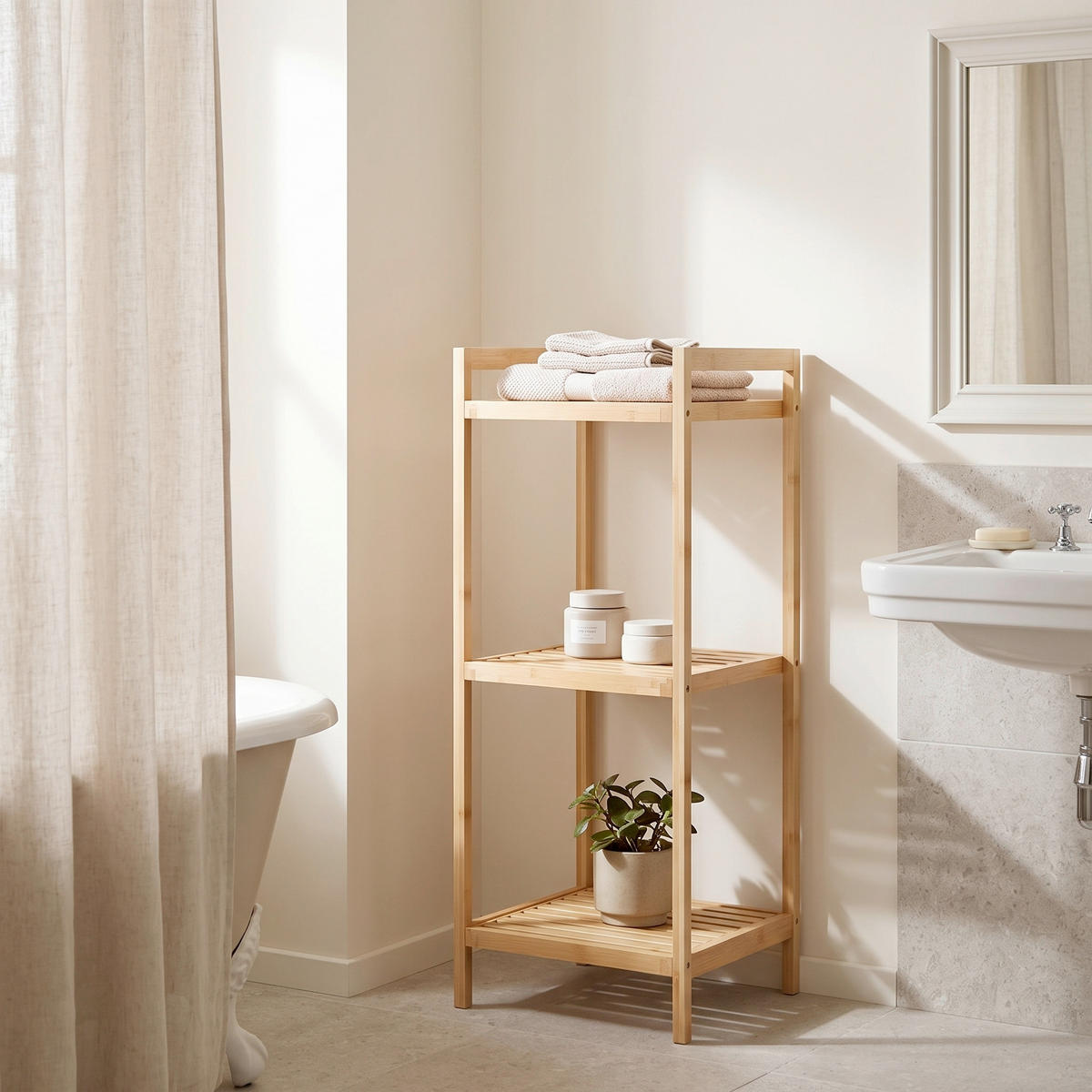 BADEZIMMERREGAL 30/70/30 cm  - Creme/Naturfarben, Basics, Naturmaterialien (30/70/30cm) - Kesper