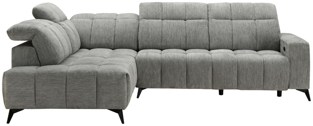 SEDEŽNA GARNITURA, šenilja temno siva  - temno siva/črna, Design, kovina/tekstil (214/293cm) - Xora