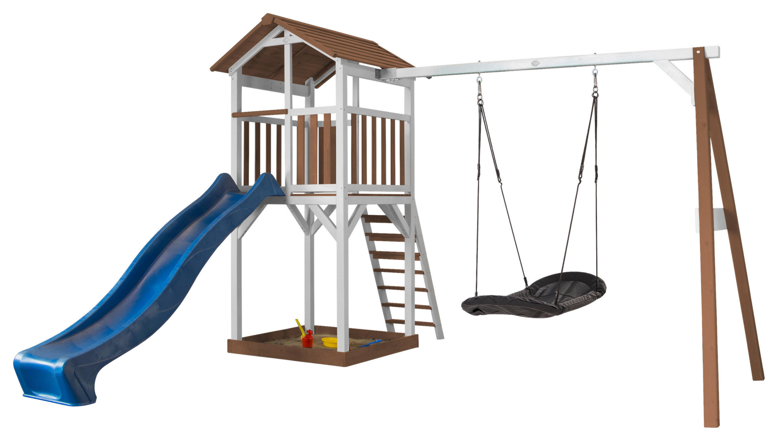 NEST SWING BRAUN-WEIß 356,6/241,9/349 cm  - Blau/Braun, KONVENTIONELL, Holz (356,6/241,9/349cm) - Ambia Garden