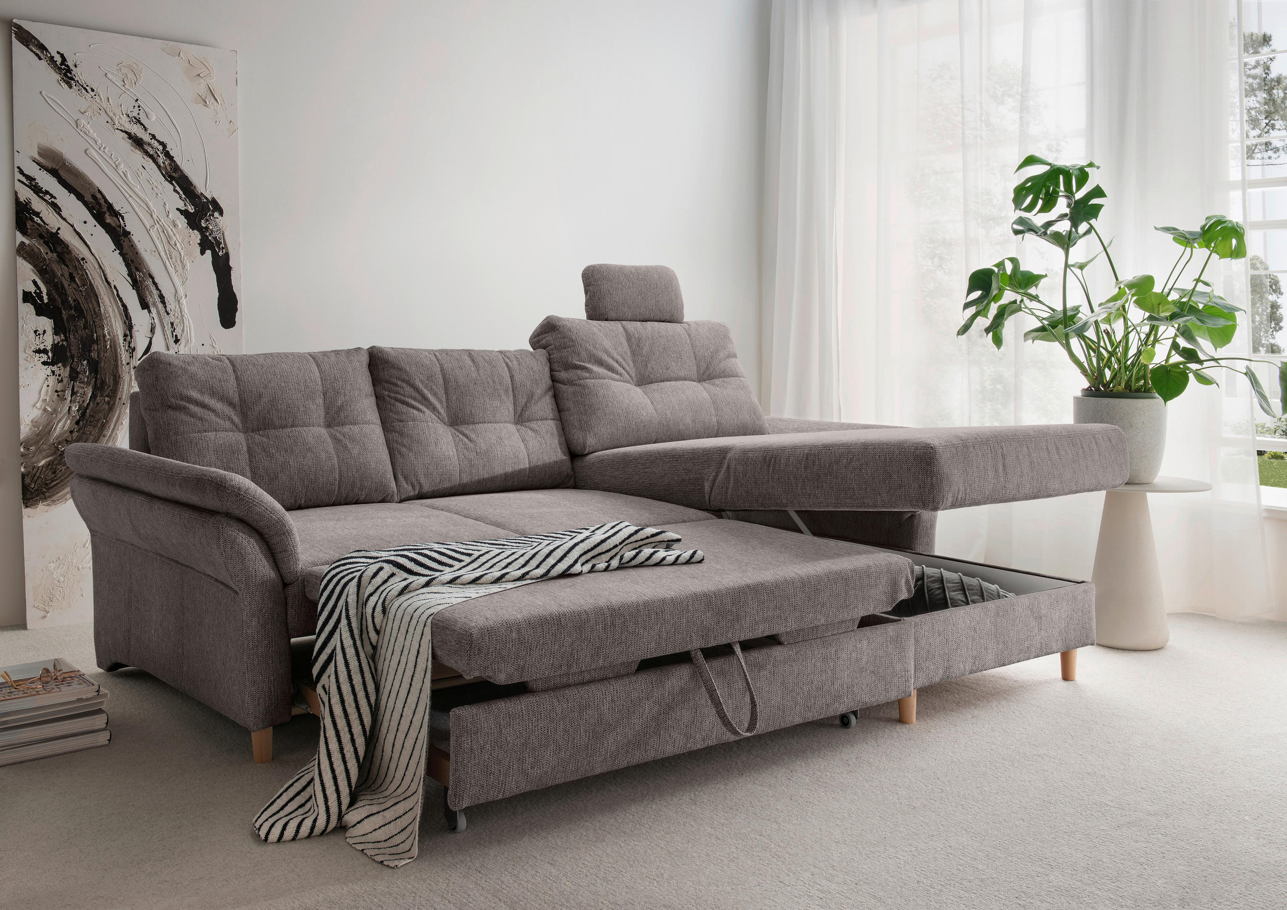ECKSOFA in Chenille Graubraun  - Graubraun/Naturfarben, Modern, Holz/Textil (250/176cm) - Livetastic