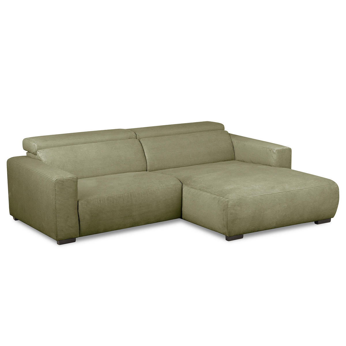 ECKSOFA RENO Grün Cord Relaxfunktion, Kopfteilverstellung  - Schwarz/Grün, Design, Kunststoff/Textil (248/184cm) - Livetastic