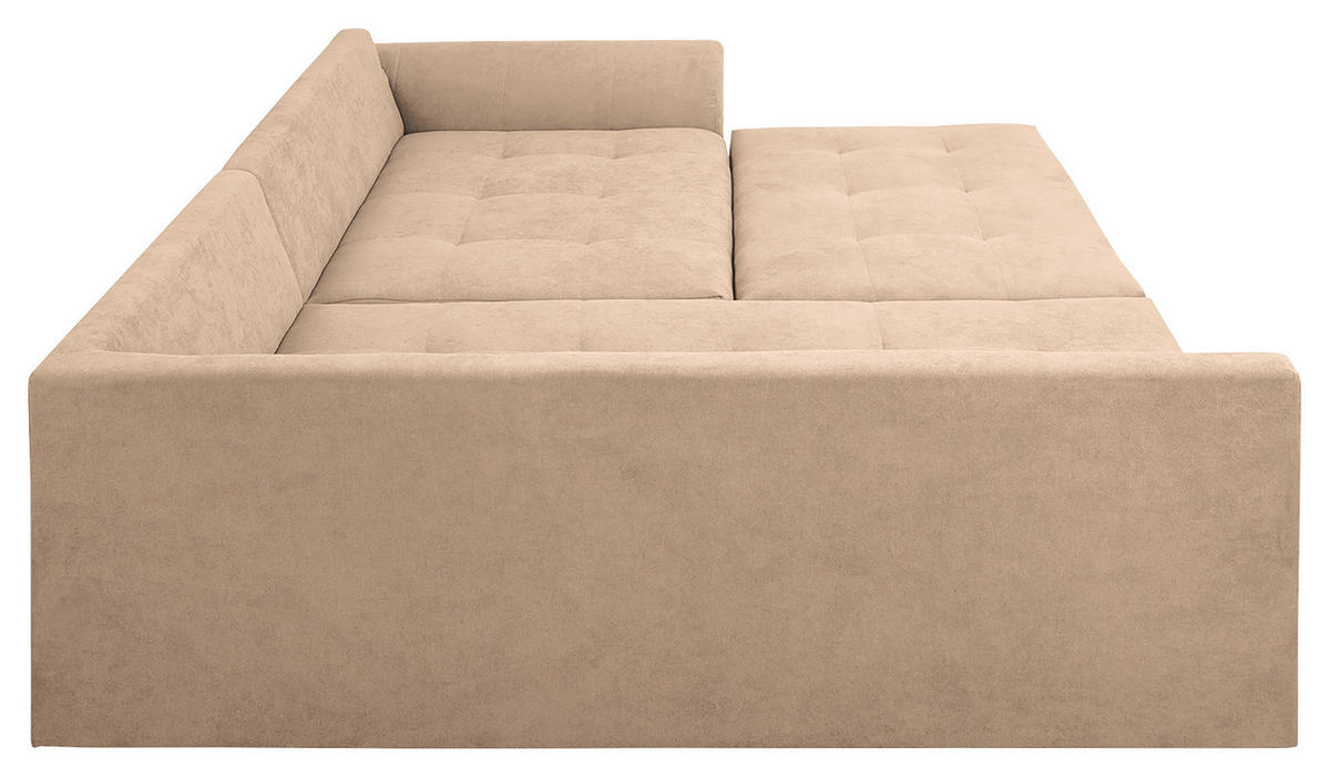 ECKSOFA inkl. Hocker Ariella Creme Mikrofaser  - Creme/Naturfarben, Design, Holz/Textil (161/231cm) - Livetastic
