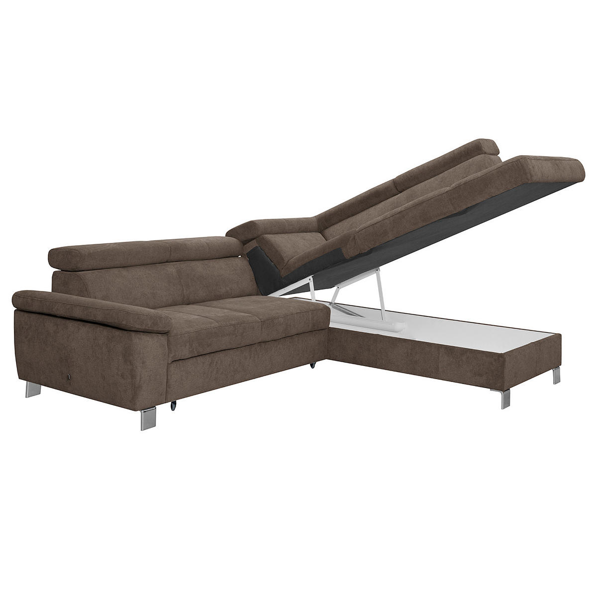 ECKSOFA Dunkelbraun Mikrofaser  - Chromfarben/Dunkelbraun, Design, Textil/Metall (248/208cm) - Livetastic