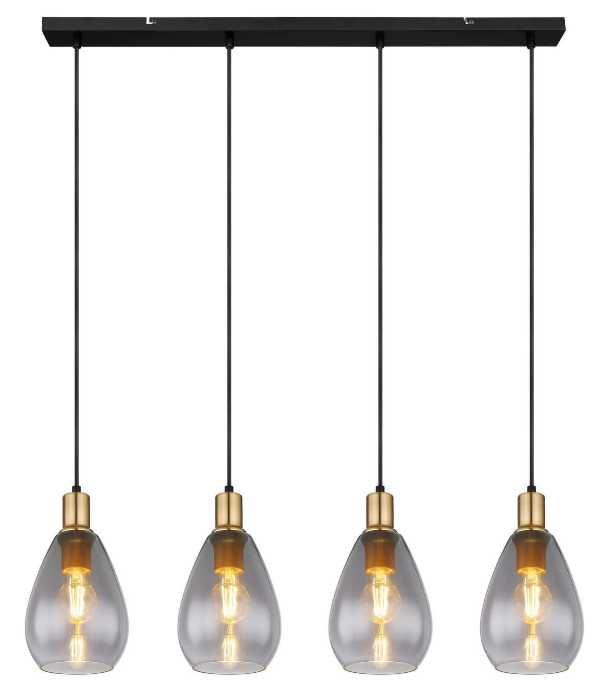 HÄNGELEUCHTE 90/15/120 cm  - Messingfarben/Schwarz, Design, Glas/Textil (90/15/120cm) - Globo