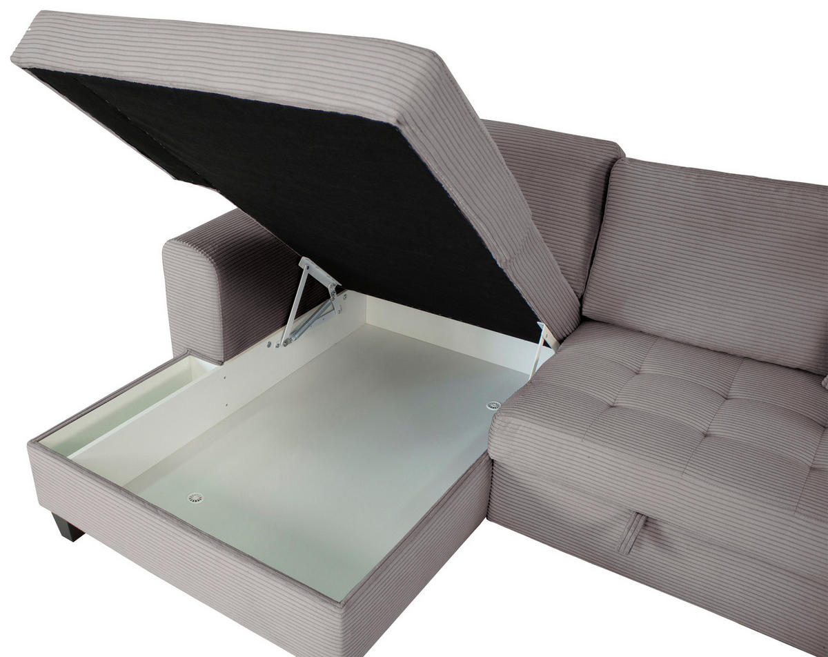ECKSOFA MORITZ Grau Cord Zierkissen, Bettkasten  - Grau, Trend, Textil (155/265cm) - P & B