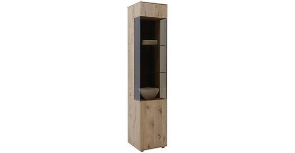 VITRINE in vollmassiv Kerneiche Eichefarben  - Eichefarben/Anthrazit, Design, Glas/Holz (43/205/44cm) - Valnatura