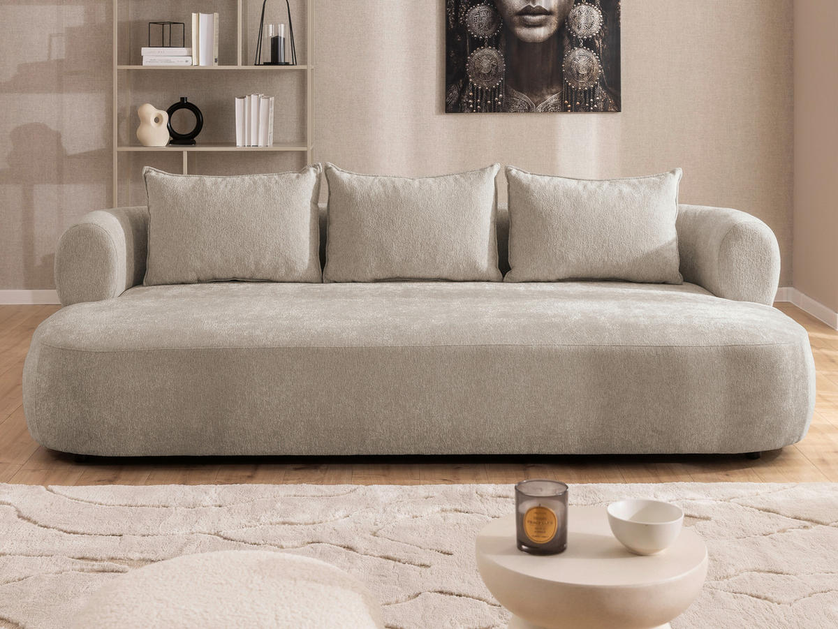 BIGSOFA in Chenille Hellbraun  - Hellbraun/Schwarz, Design, Kunststoff/Textil (240/76/122cm) - Livetastic