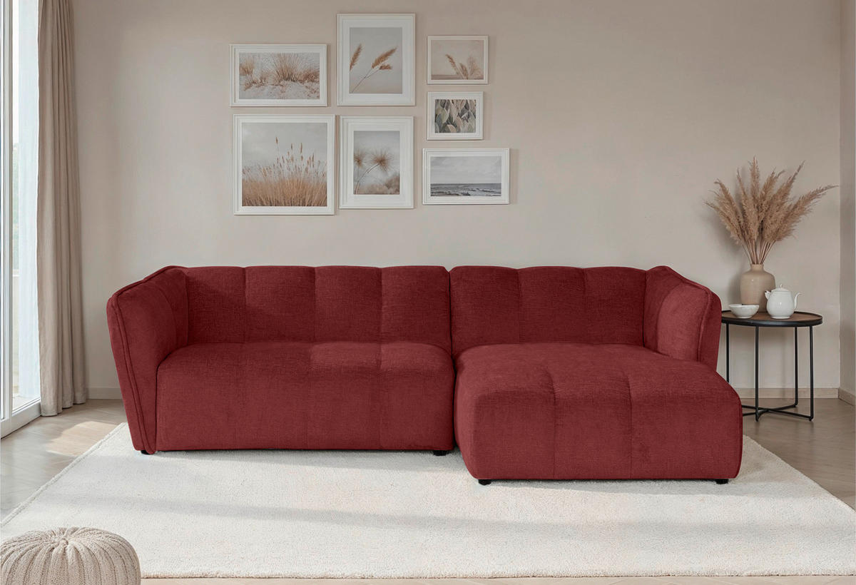 ECKSOFA LIVOLI in Chenille Bordeaux  246/160 cm  - Bordeaux/Schwarz, Design, Textil (246/160cm) - MID.YOU