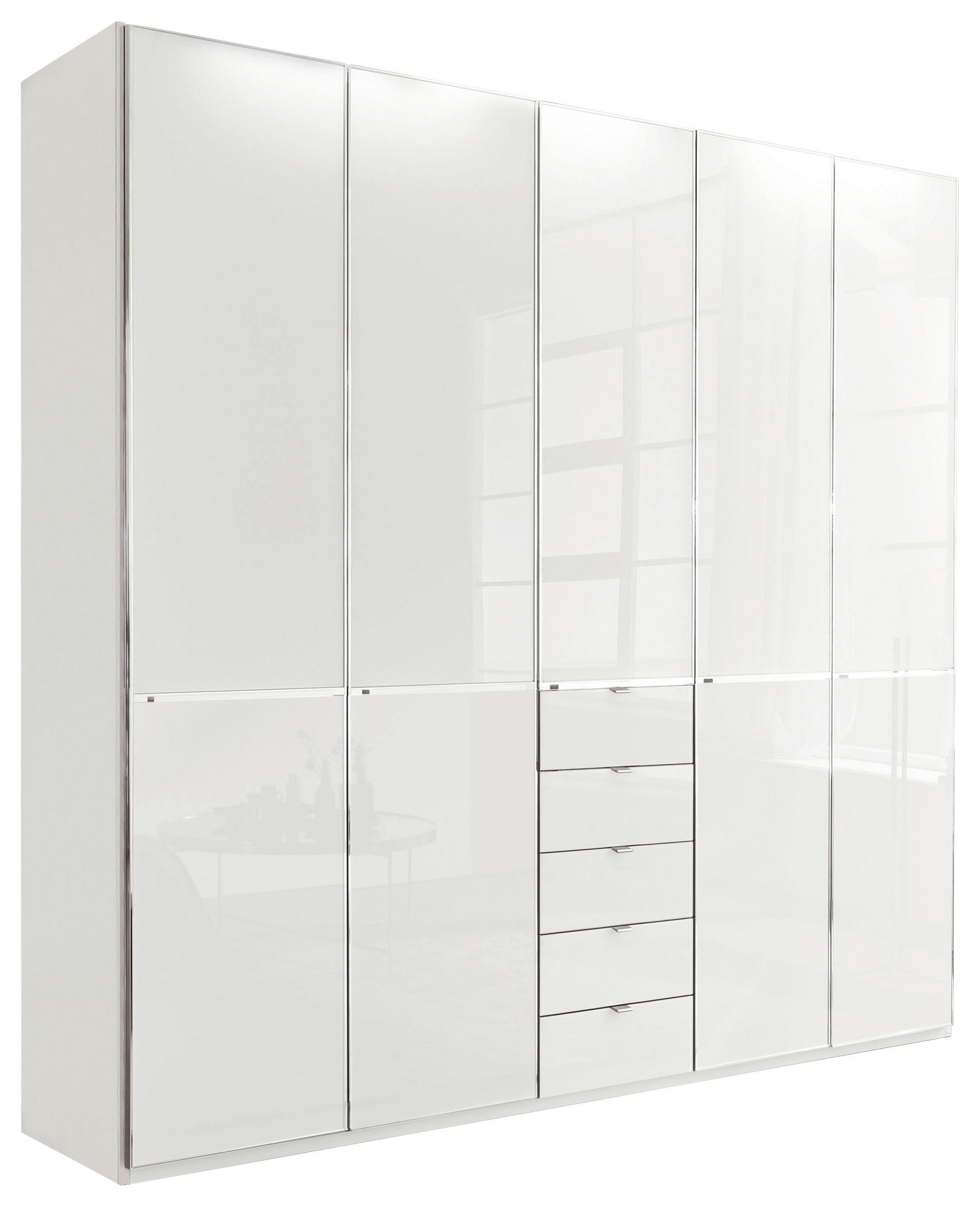 KLEIDERSCHRANK 250/236/58 cm,  in Weiß, 5-türig  - Chromfarben/Weiß, KONVENTIONELL, Glas/Holzwerkstoff (250/236/58cm) - Novel