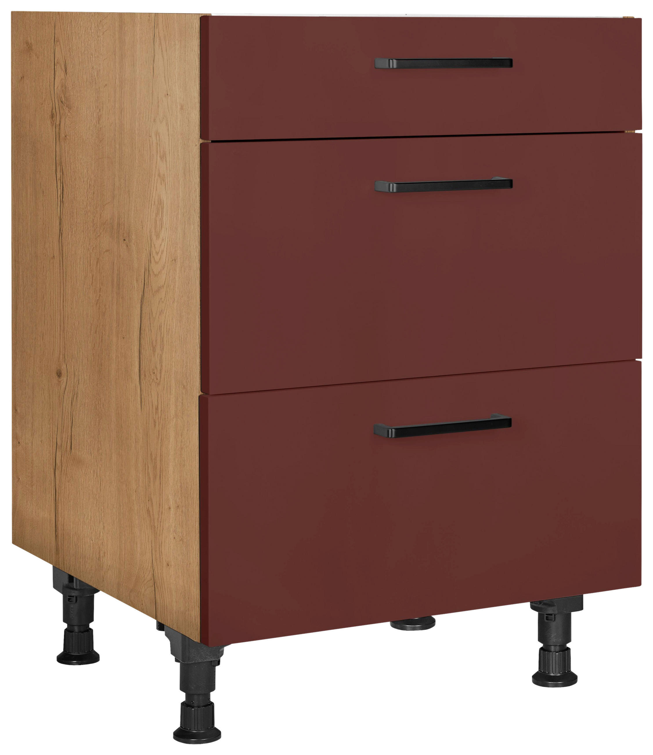 KOCHFELDUMBAUSCHRANK 60,0/87,0/56,0 cm  in Rot, Eichefarben  - Eichefarben/Rot, MODERN, Holzwerkstoff/Metall (60,0/87,0/56,0cm) - Nobilia
