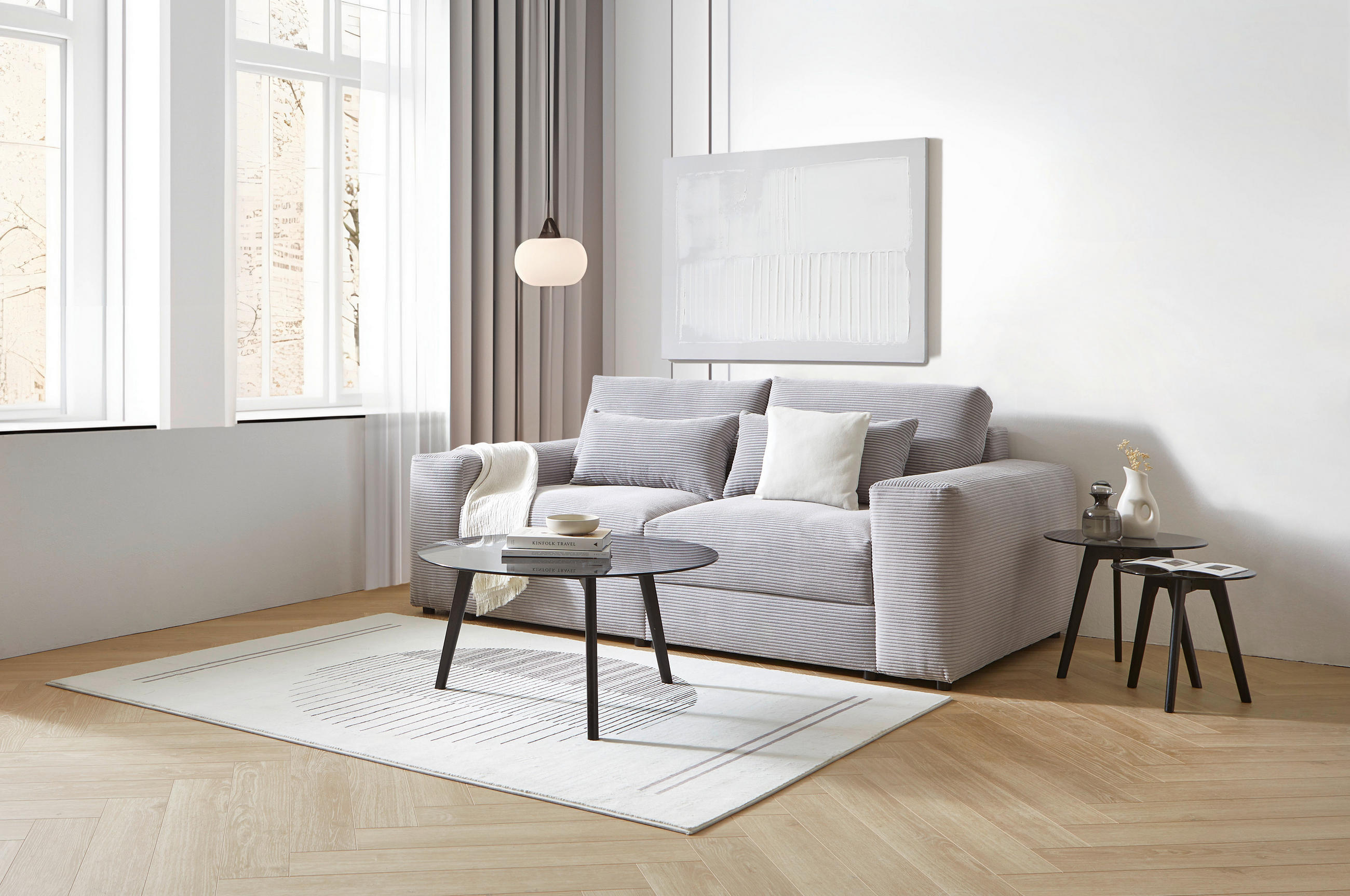 BIGSOFA Cord Hellgrau  - Hellgrau/Schwarz, KONVENTIONELL, Kunststoff/Textil (230/78/122cm) - Carryhome
