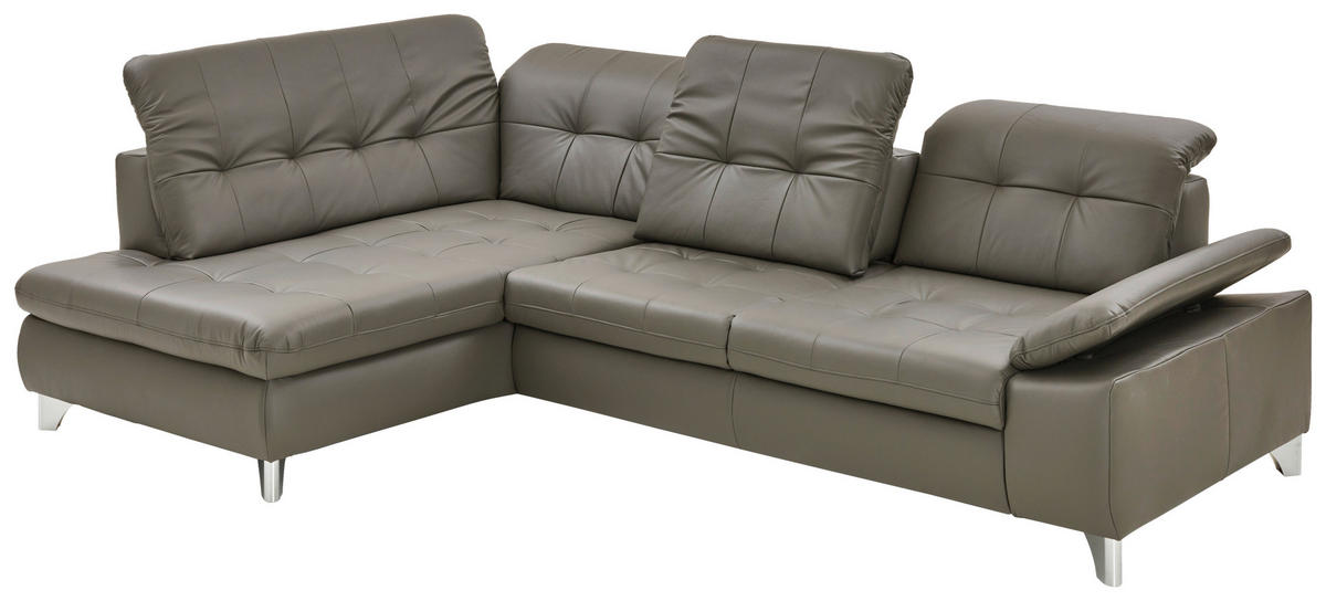 ECKSOFA Beldomo Premium Grau Echtleder  - Grau, Basics, Leder/Metall (211/309cm) - Beldomo Speed