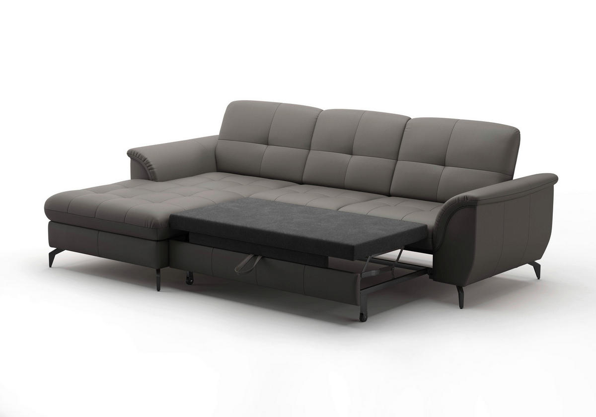 ECKSOFA ZORA E Mokka Kombination Echtleder/Stoff Vliesstoff  - Schwarz/Mokka, MODERN, Leder/Textil (164/262cm) - Sit & More