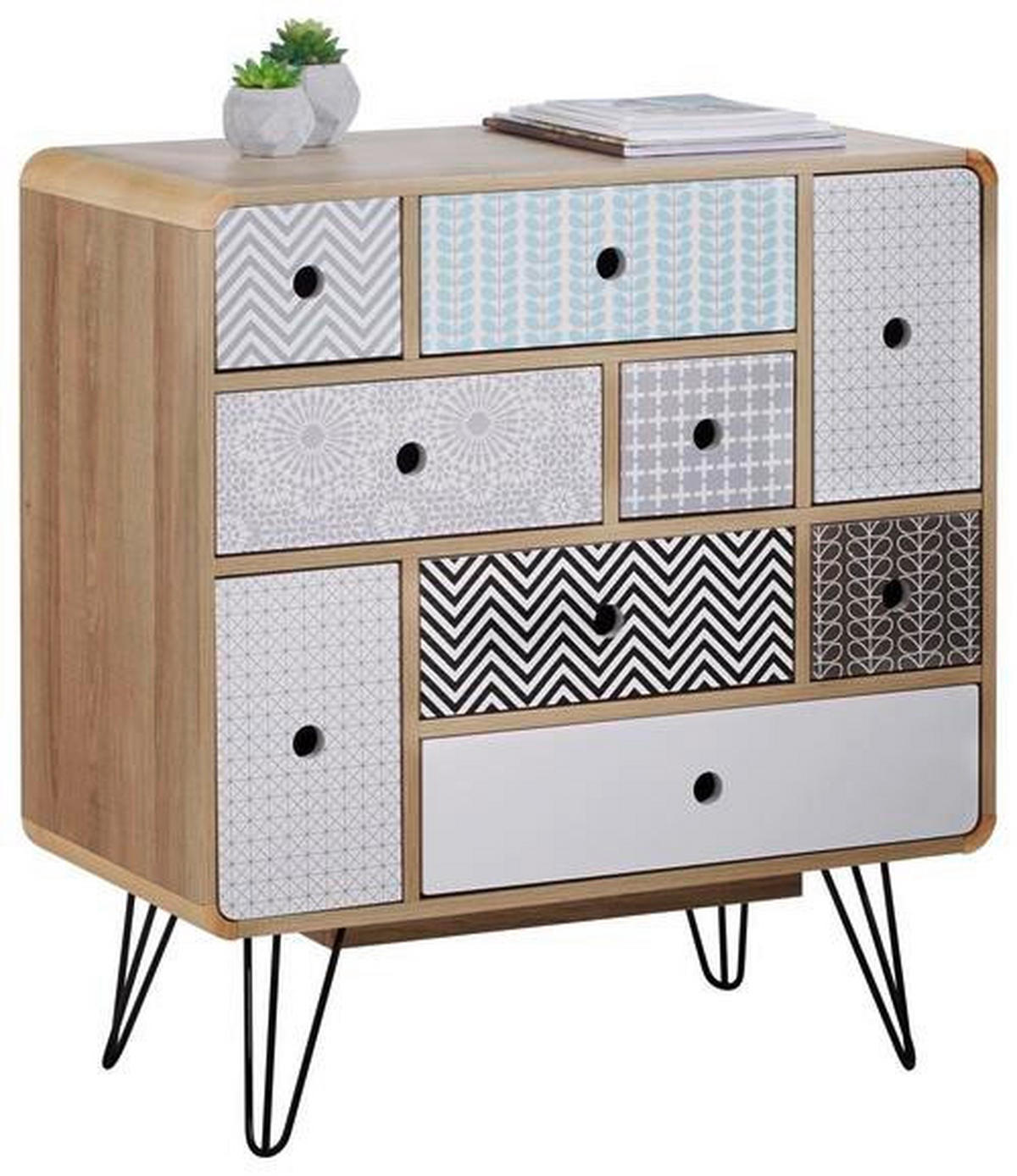 KOMODA  80/85/40 cm  siva, crna, bela, boja hrasta  - siva/boja hrasta, Dizajnerski, metal/pločasti materijal (80/85/40cm) - Carryhome