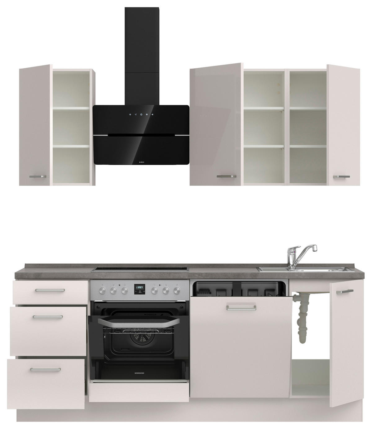 KÜCHENBLOCK Flash 210 cm  in Schieferfarben, Hellgrau  - Schieferfarben/Edelstahlfarben, MODERN, Holzwerkstoff/Metall (210cm) - Nobilia
