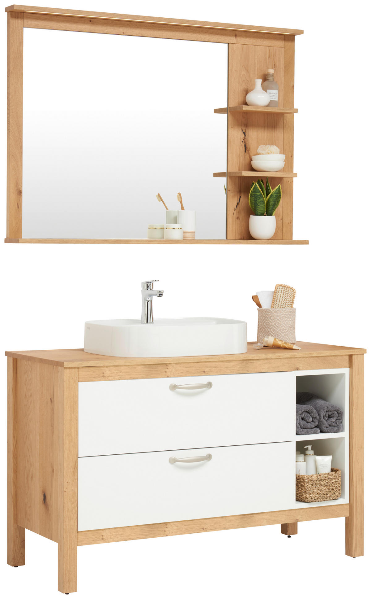 BADEZIMMER  in 120 cm  - Weiss/Eichefarben, Modern, Glas/Holz (120cm) - Landscape