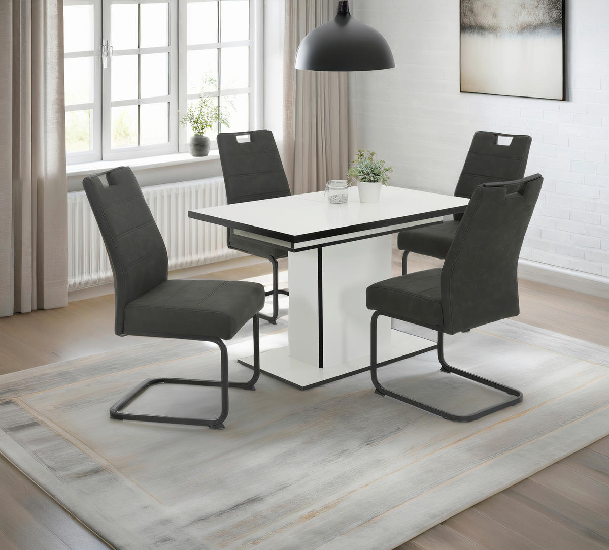 ESSTISCH 80/120-160/76 cm  Holzwerkstoff ausziehbar, schnell aufzubauende und stabile Arbeitsfläche rechteckig Schwarz, Weiß  - Schwarz/Weiß, MODERN, Holzwerkstoff (80/120-160/76cm) - P & B