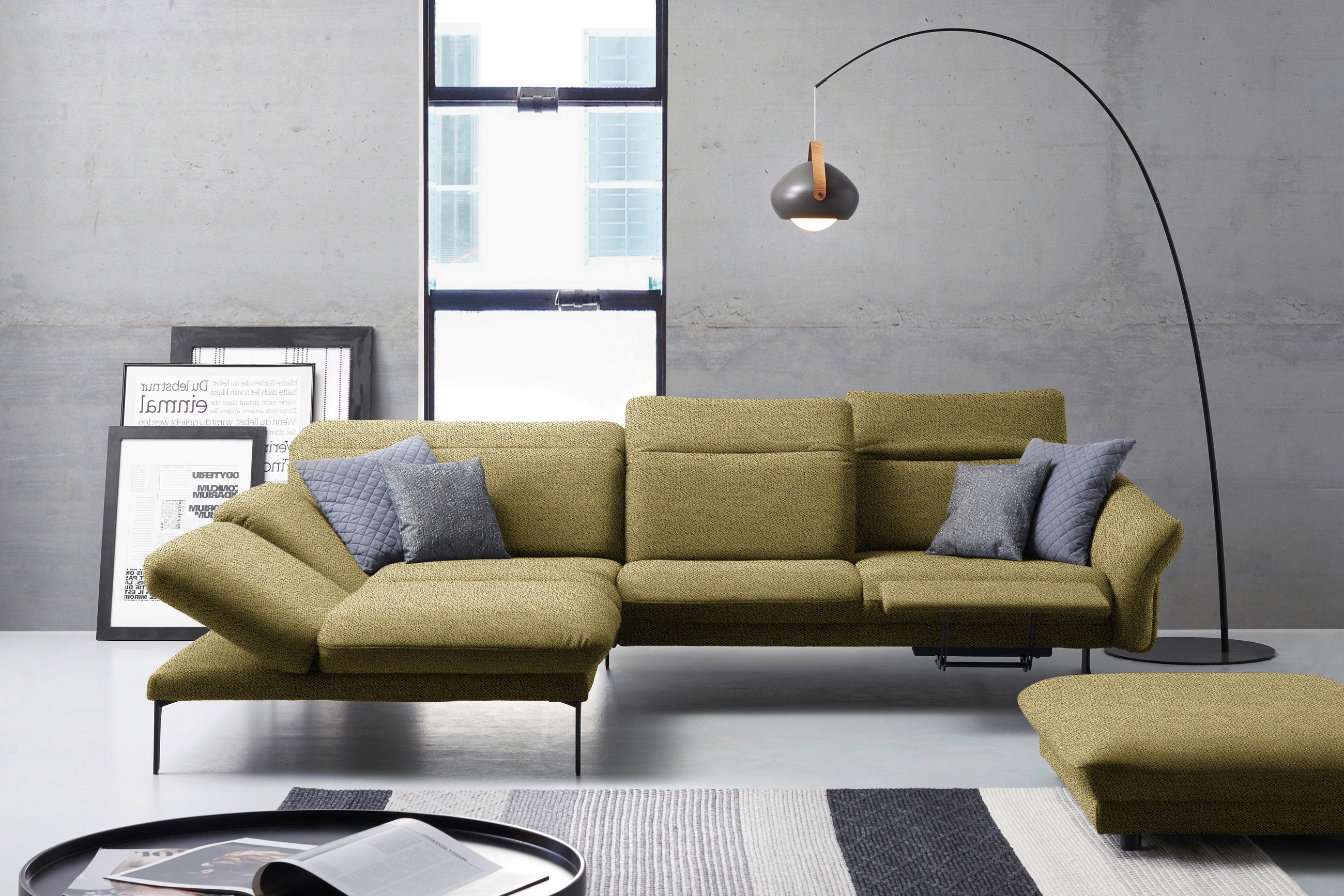 ECKSOFA in Webstoff Hellgrün  - Anthrazit/Hellgrün, Design, Textil/Metall (203/299cm) - Himolla