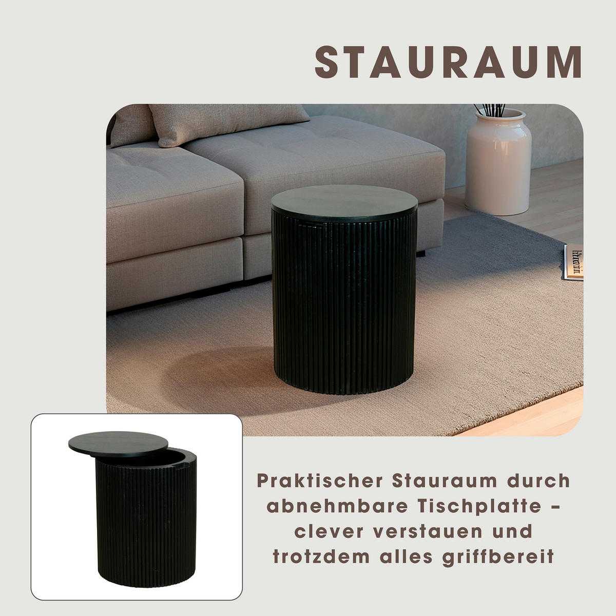 BEISTELLTISCH Mangoholz massiv Schwarz rund  - Schwarz, Design, Holz (40/50/40cm) - MID.YOU